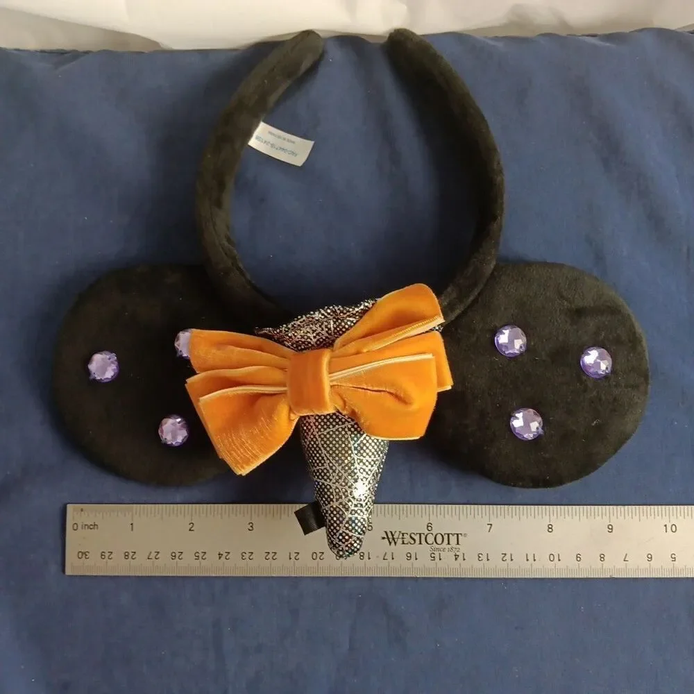 Tokyo Disney Resort Halloween Minnie Mouse Headband Witch Hat Orange Bow Purple